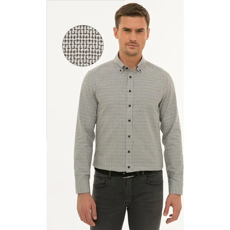 Pierre Cardin Мужская серая приталенная рубашка 50233525-VR024 Pierre Cardin Мужская серая приталенная рубашка 50233525-VR024