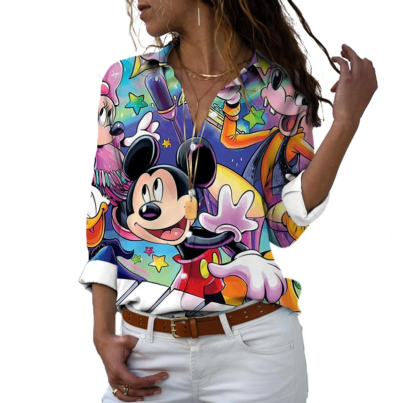 

2022 Fashion Women's Long Sleeve Shirts Streetwear Harajuku Design Disney Donald Duck Minnie Style Long Sleeve Shirts