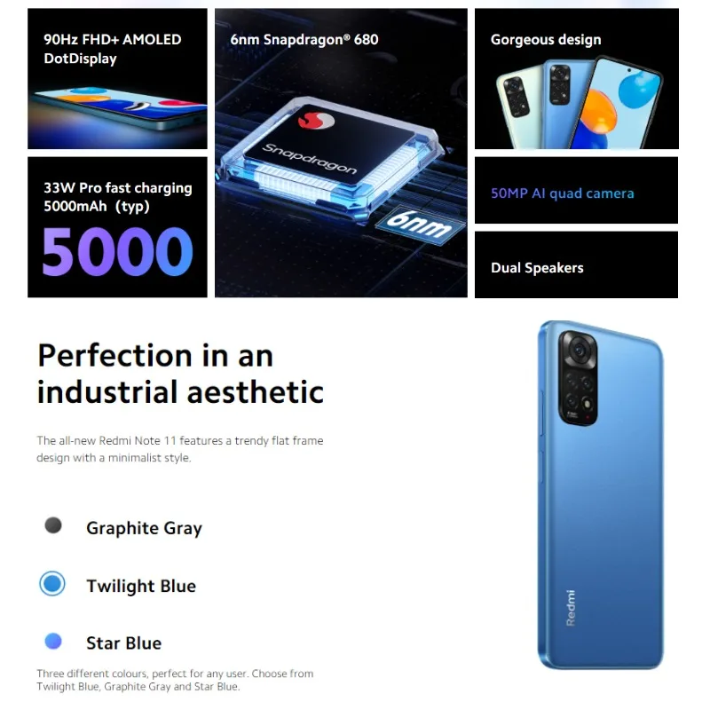 Cena Wersja Globalna Xiaomi Redmi Note 11 LTE (nowa I Uszczelniona) 90Hz AMOLED Pioneer | 33W Pro Szybkie ładowanie