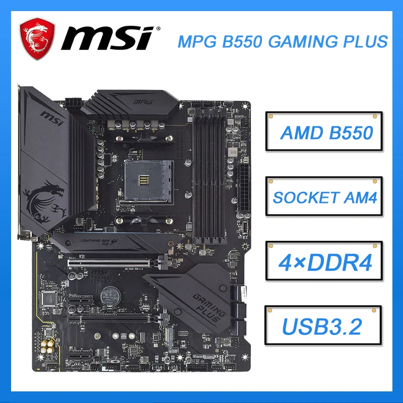 

Материнская плата AM4 MSI MPG B550 GAMING PLUS, материнская плата AM4 DDR4 AMD B550 SATA III ATX для 9 3950X 3300X процессоров