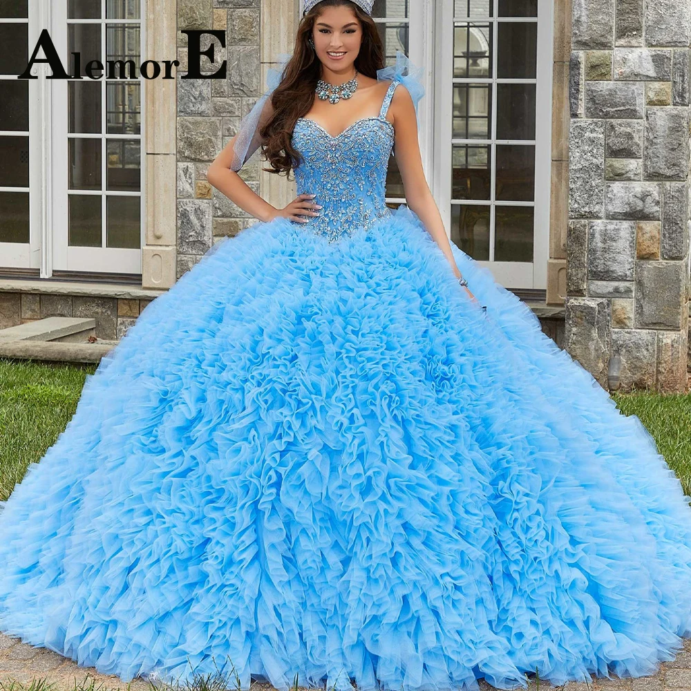 

Alemore Classic Ball Gown Quinceanera Dresses Pleat Spaghetti Straps Sweetheart Crystal Bead Made To Order Vestido De 15 Anos