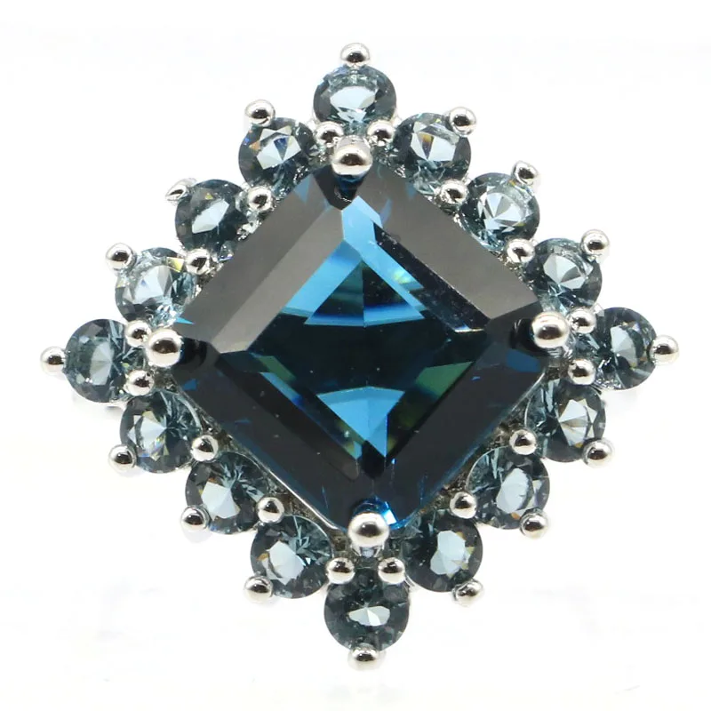

22x22mm Highly Recommend Dark London Blue Topaz Blue Aquamarine Women 925 Silver Ring