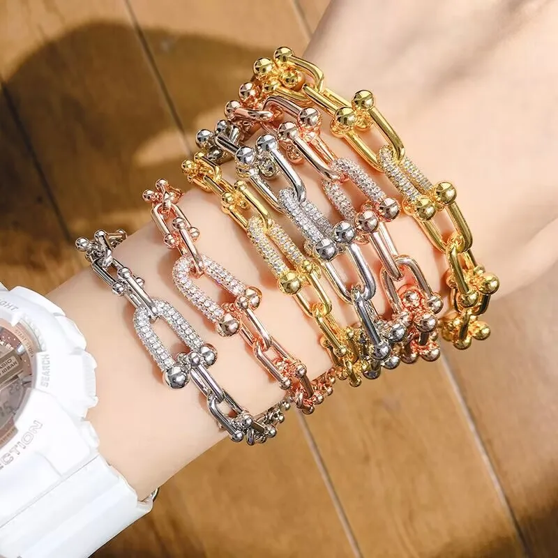 

Popular Japan South Korea for Women Men Necklaces bracelet Punk High Quality With Logo Couple Accessories copper Simpie Suit