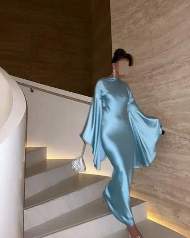 Шелковые атласные вечерние платья Lakshmigown, платья с вырезом лодочкой и расклешенными длинными рукавами для выпускного вечера в стиле Саудовской Аравии