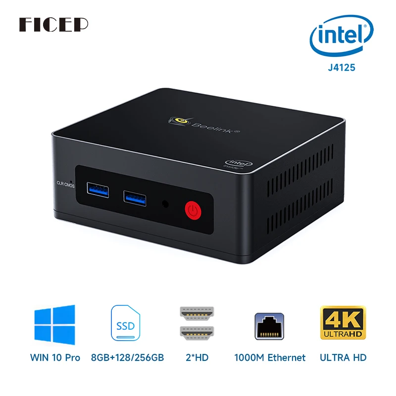

GK Mini Intel Celeron J4125 Quad Core Mini PC DDR4 8GB 128GB 256GB SSD Windows 10 11 Desktop 1000M Dual Wifi GKmini Computer