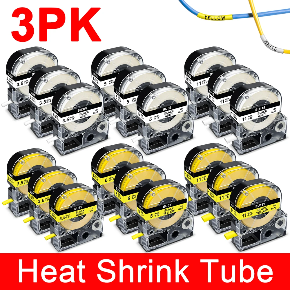 

3PK LK-4WBA5 SU5S Heat Shrink Tube Label For Epson LK-4YBA5 SU5Y Φ5mm/9mm Printer Ribbon For Epson/KingJim LW-300 LW-400 Printer