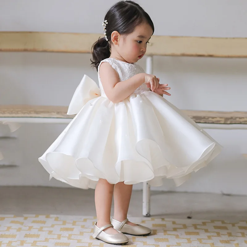 Fashionable Baby Children'S Lace Princess Wear 2023 New Wedding Flower Girl Dress Female White Girl'S Costume YMX120