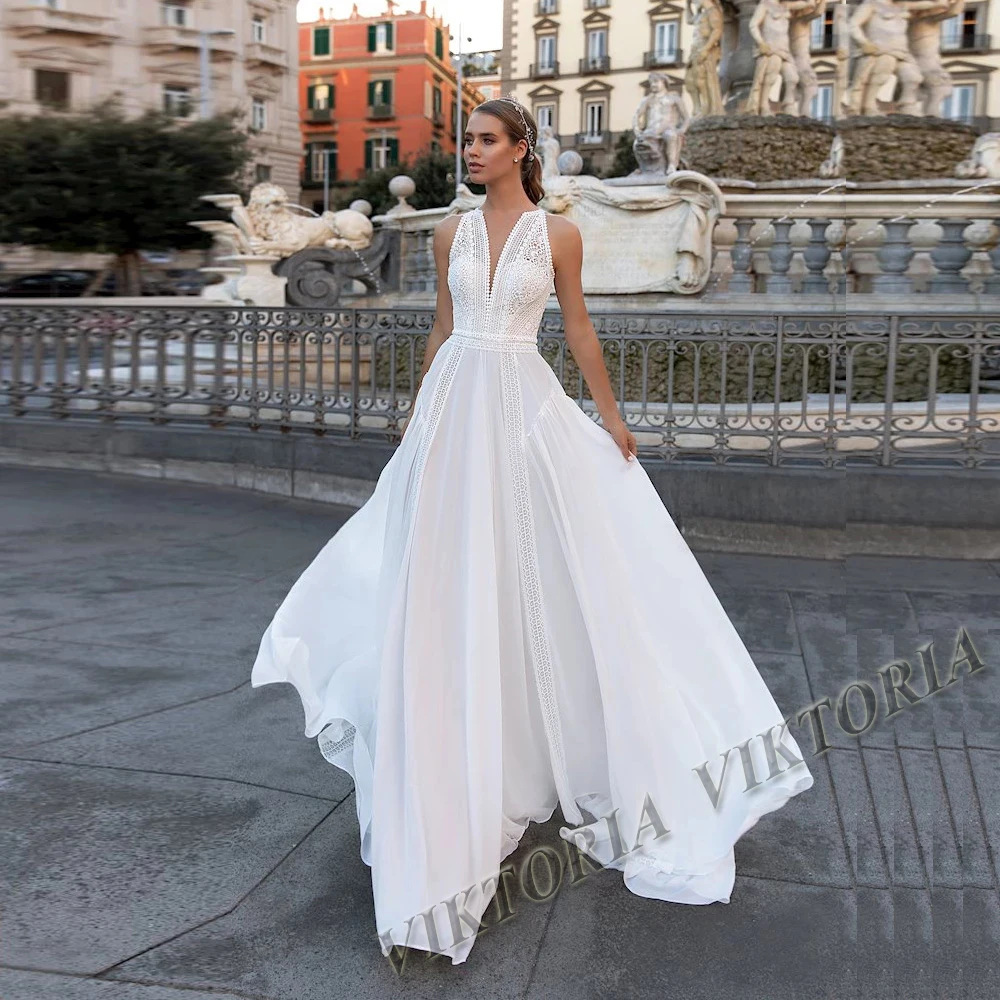 

VIKTORIA Bohemain Wedding Dresses Backless Deep-V Chiffon For Women 2023 Bride A-LINE Appliques Vestidos De Novia Custom Made
