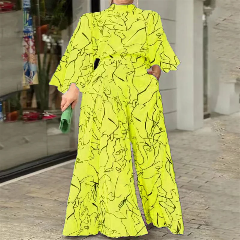 2022 Wholesale Summer Women's Temperament Elegant Waist Tie Sleeveless Halter Trousers Printed Jumpsuit