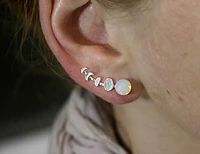 moon phase ear climbers ear crawler with glass opal hand gilded silver ear climber waning and waxing moon