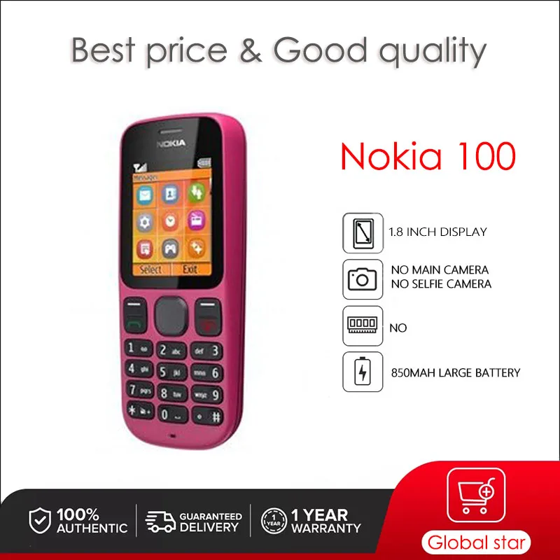 

Оригинальный мобильный телефон Nokia 1000/100(2011), 1,8 дюймов, телефон с одной sim-картой, бесплатная доставка, высокое качество