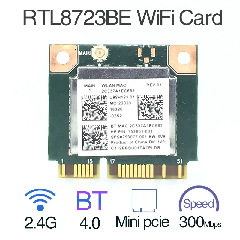 Wholesale Wifi Bluetooth 4.0 adapter Half MINI PCI-E Card For Realtek RTL8723BE SPS 753077-001 For Hp 470 455 450 445 440 G2