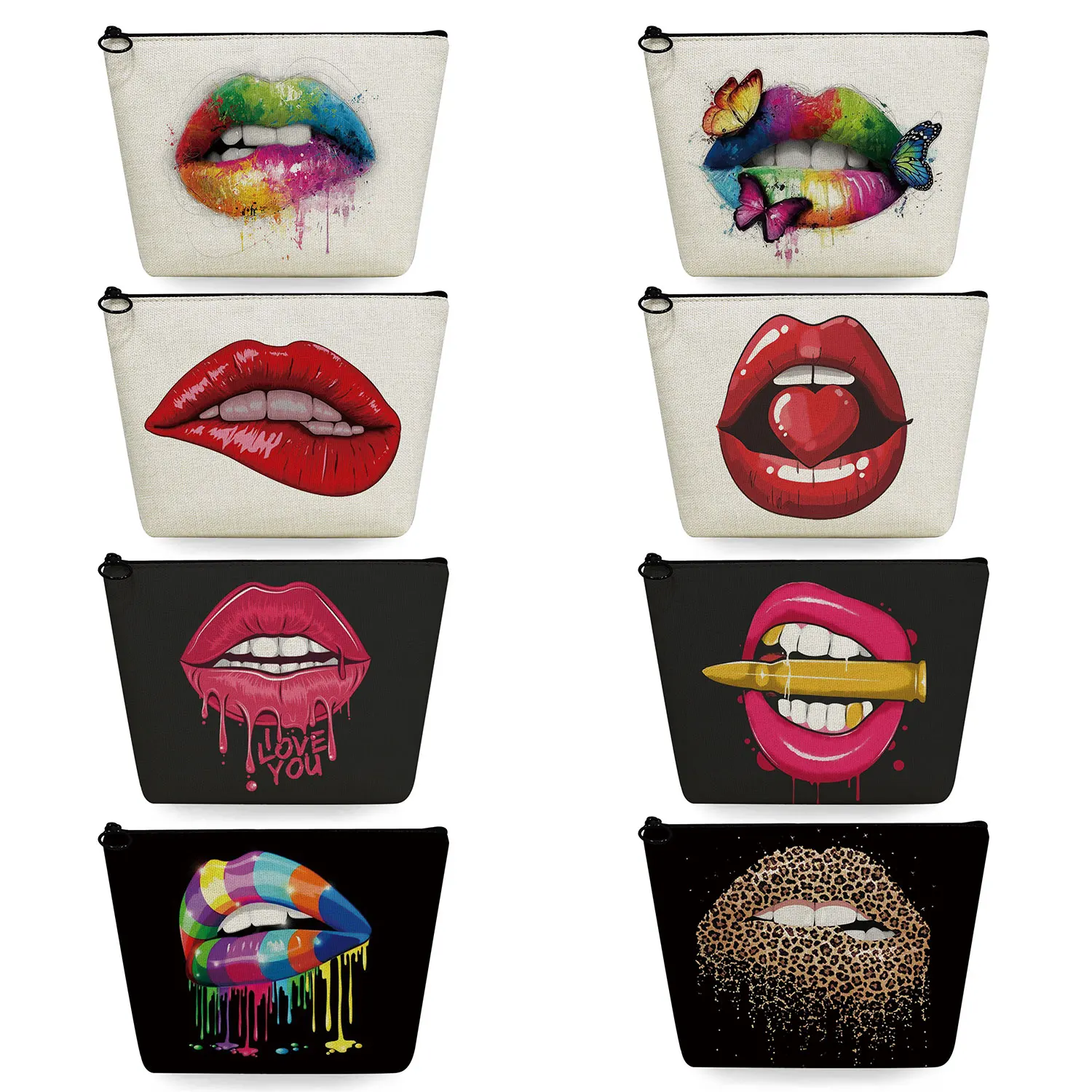 

Heat Transfer Women's Cosmetic Bag Fashion Pencil Cases Hipster Red Lip Travel Toiletry Bag Makeup Organizer Colorful Lips Print