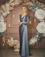 ms satin silk evening dress a line v neck long sleeves with beads exquisite prom gowns formal party invite for women vestido