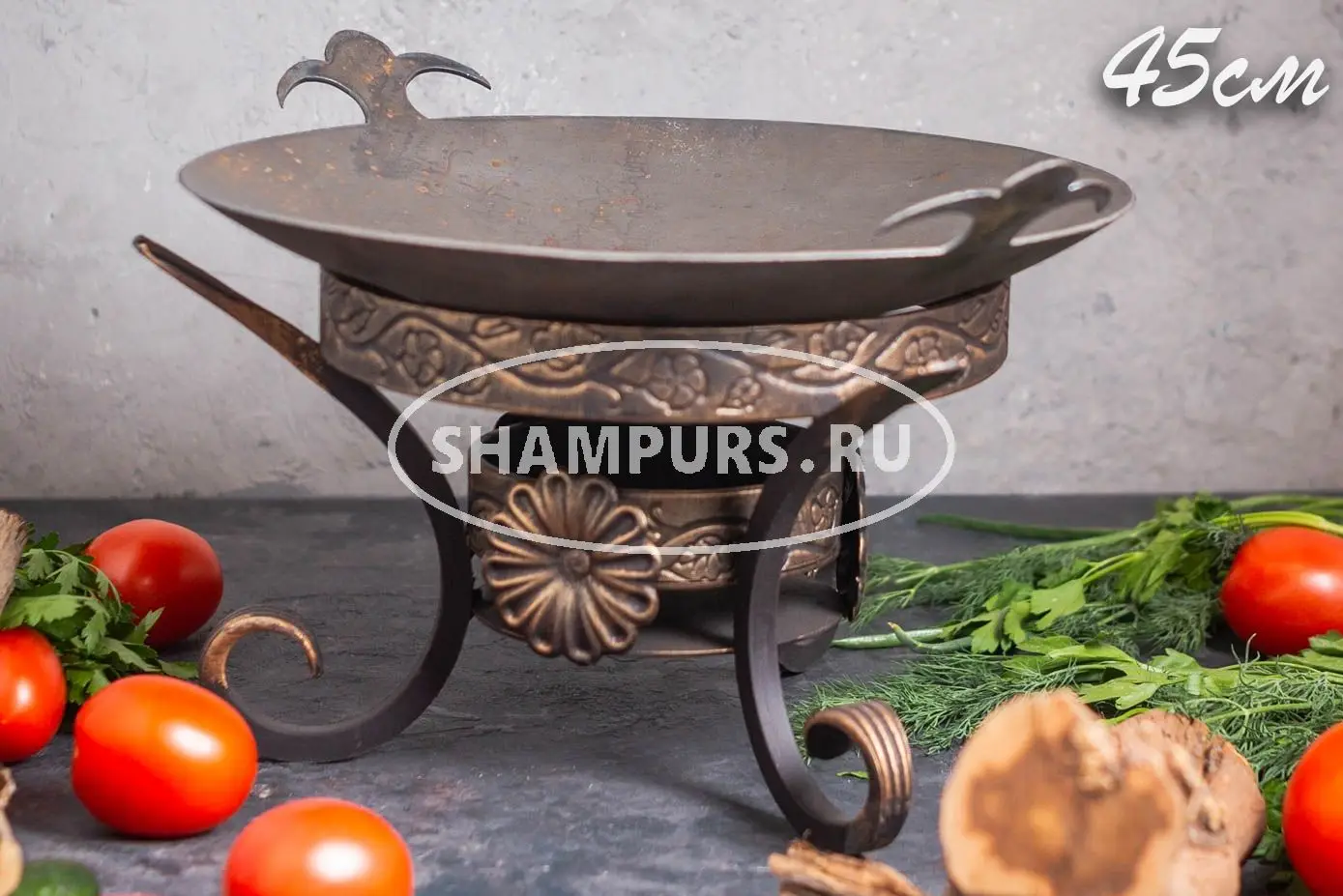 Сковорода Садж из стали 45 см с подставкой Карфаген