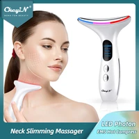ckeyin hot compress neck beauty device ems neck slimming massager led photon facial skin rejuvenation light therapy face lifting