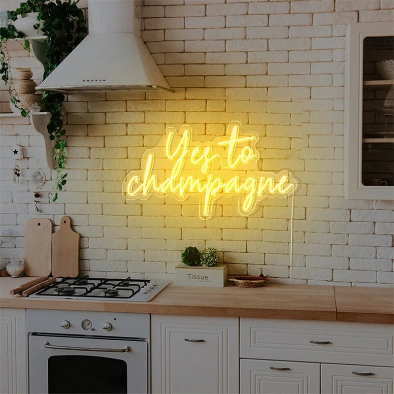 Yes to Champagne Neon Sign Custom Bar Decoration Neon Light Sign For Bar Decor Christmas Home Decoration