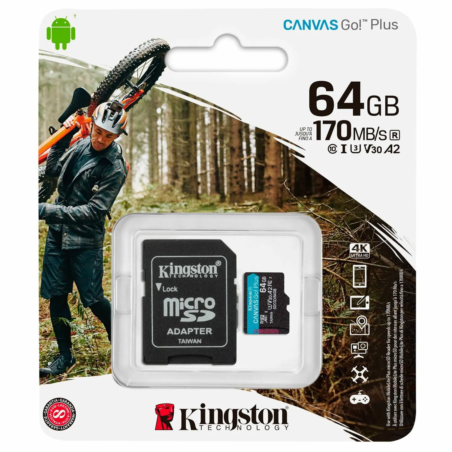 Memory card microSDXC 64GB Kingston canvas go plus UHS-I U3 170 MB/s (Class 10) sdcg3/64GB | TV Stick