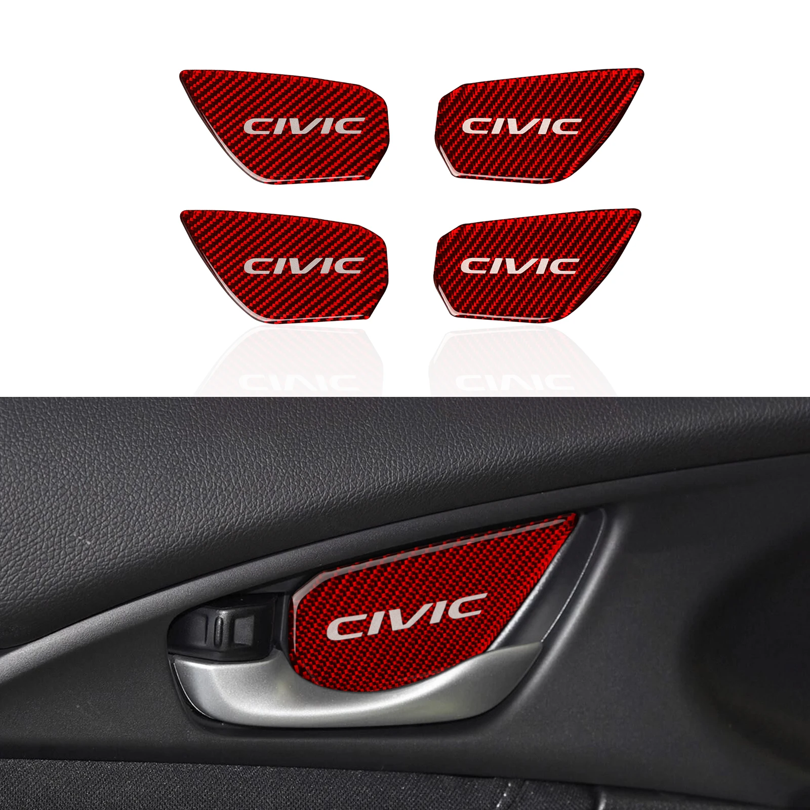 

Car Inner Door Handle Bowl Cover Trim Decal for Honda Civic 10th Gen 2021-2016 Carbon Fiber Stickers interior Accessories