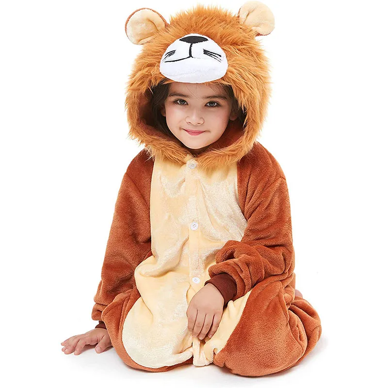Family Kigurumi Pajamas Brown Lion Animal Onesie Cosplay Costume Pajamas For Kids and Adults