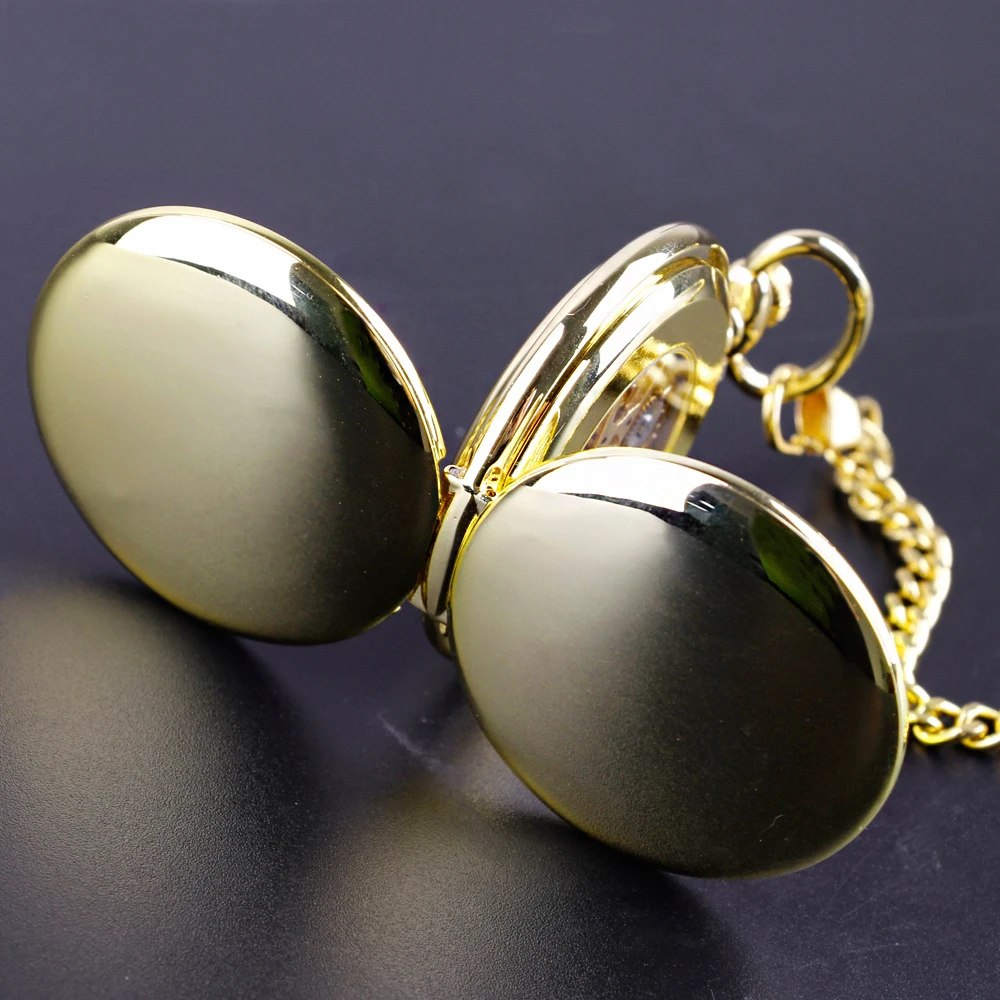 Gold Luxury 2 Sides Open Case Pocket Watches Mechacnical Hand Wind Casual Fashion Mens Pocket Watch Necklace Exquisite Gift