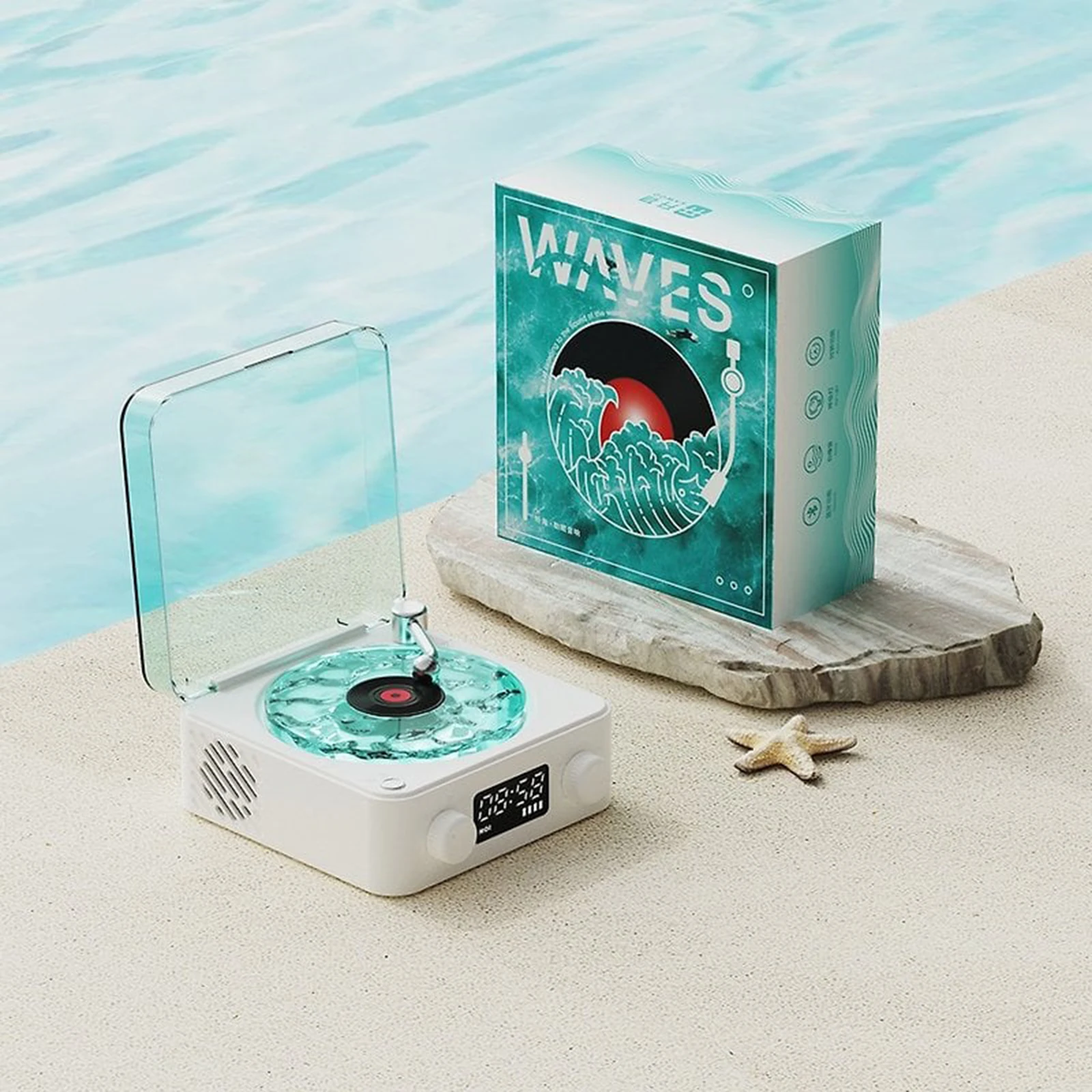 Виниловый проигрыватель The Waves с красивой белой отделкой из морской соли