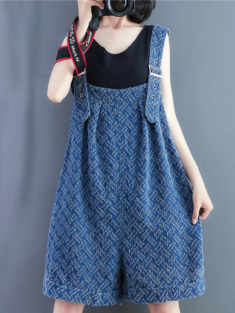

Summer Fashion Jacquard Jeans Playsuits For Woman Strap Denim Overalls Casual Jumpsuits One-piece Shorts Vintage Rrompers 2022