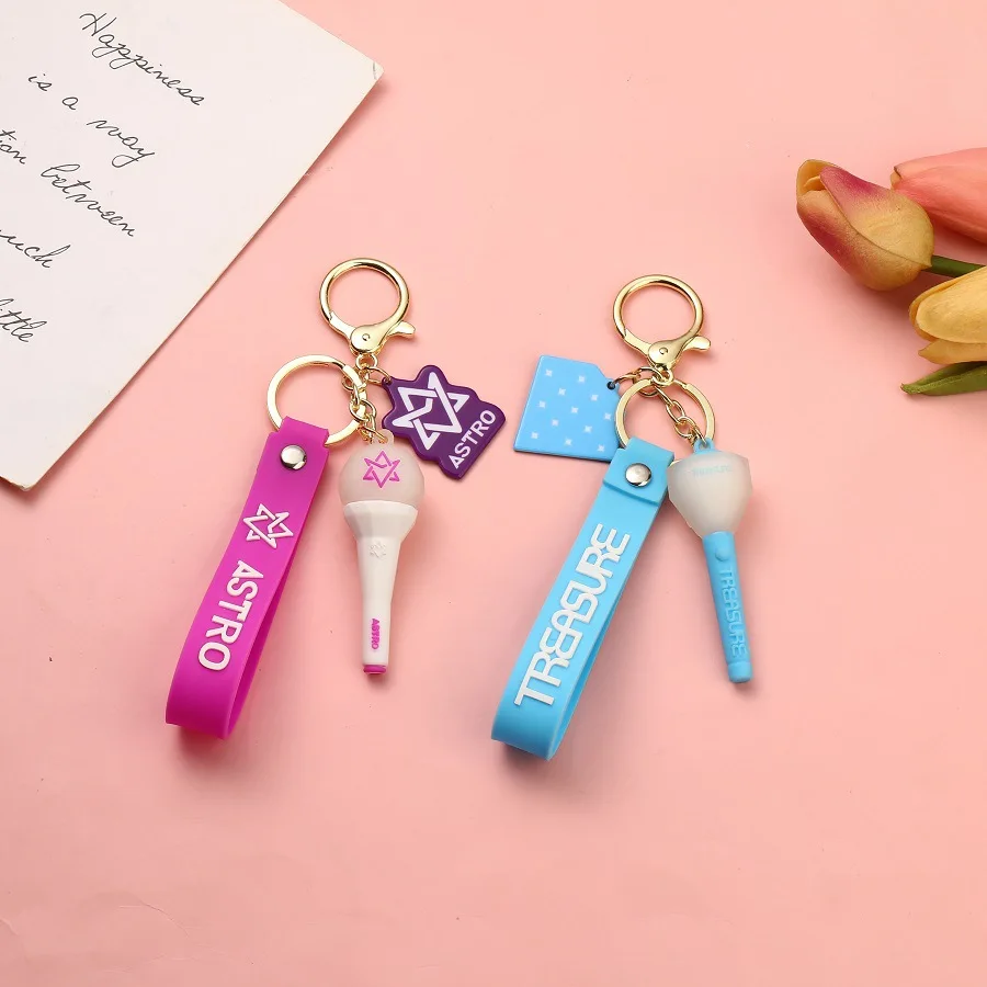 KPOP 1pcs Stray Kids EXO Twice Got7 Astro Gilde Treasure Silicone Rubber Lightstick Key Chain Keyring IDOL Bag Accessories