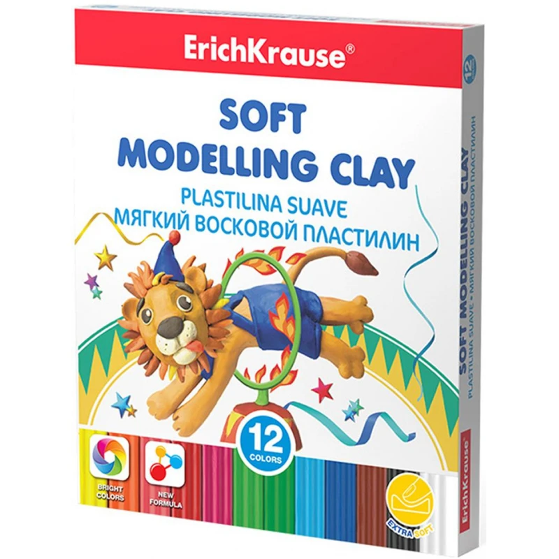 Пластилин мягкий восковой ErichKrause 12 цв.со стеком, 156г, 53416 Пластилин мягкий восковой ErichKrause 12 цв.со стеком, 156г, 53416