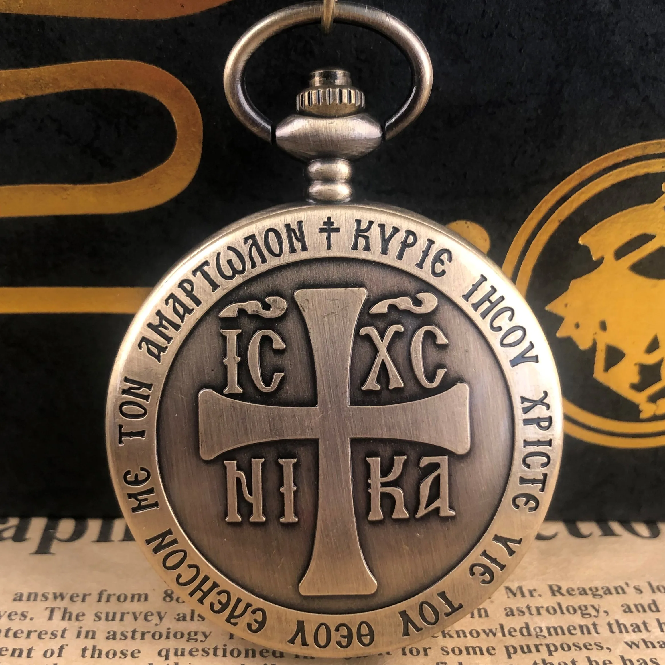 

Бронзовая фигурка российского религиозного христианского креста, кварцевые карманные часы, ожерелье, подвеска, цепочка для часов, винтажны...