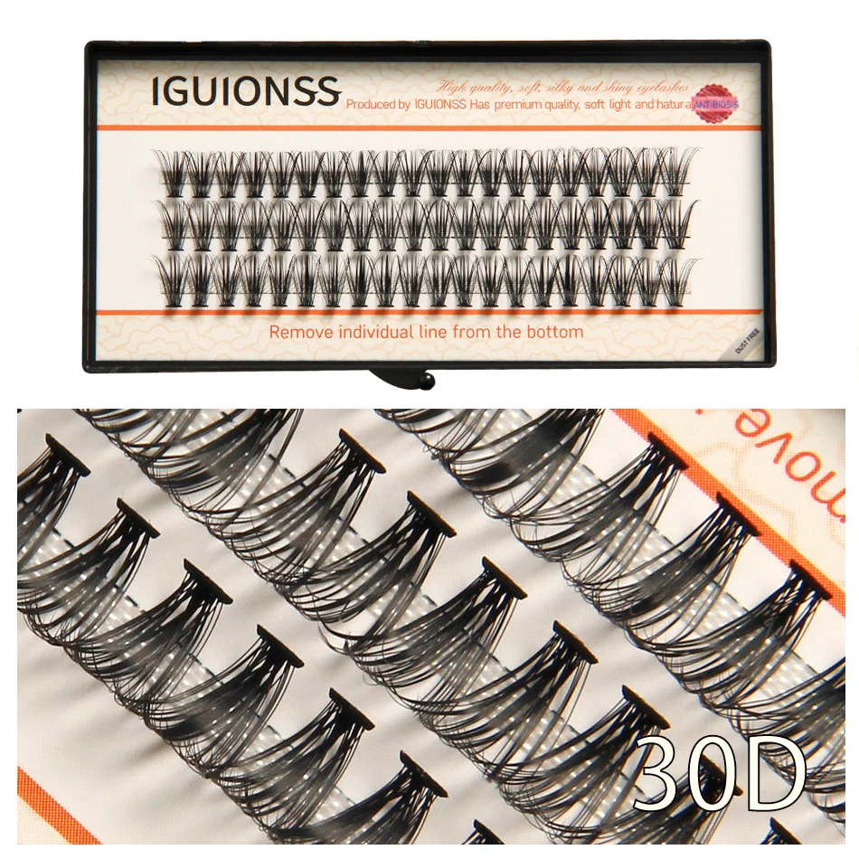 

IGUIONSS 30D 40D 0.07 60 pcs 3 rows Self-Grafting Cluster Lashes Natural Mink Eyelash Individual Extension Lashes Makeup Cilias