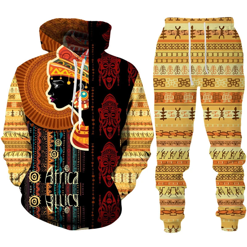 Chándal con estampado Tribal Dashiki africano para hombre y mujer, Jersey informal con capucha/pantalones/traje de estilo étnico, conjunto de ropa de manga larga para pareja