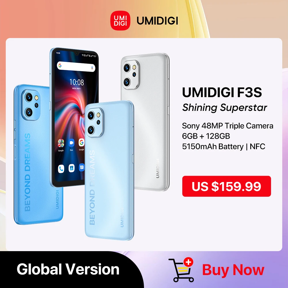 UMIDIGI F3S Phone, Unlocked Android  Smartphone, Unisoc T610, 6GB 128GB, 48MP Triple Camera, 5150mAh Battery, NFC Cellphone