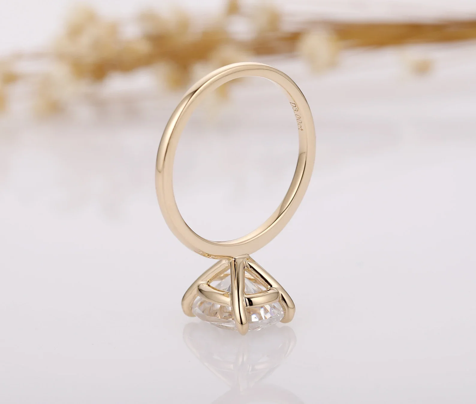 QXJEWEL Colorless 8x10mm 3CT 14K Gold Oval Solitaire Moissanite vvs1 Diamond Wedding Anniversary Ring for Gift Women