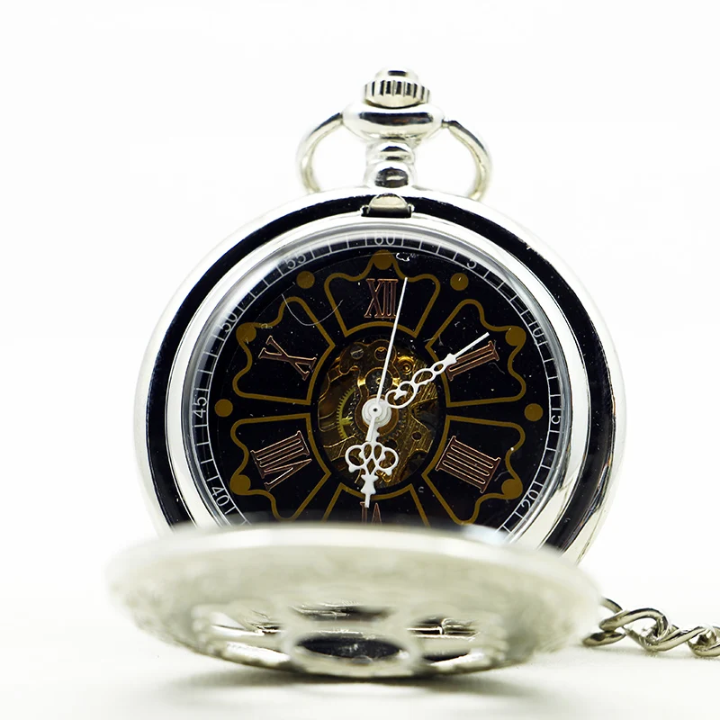 Unisex Vintage Silver Skeleton Pocket Watches Mechanical Hand Wind Casual Fashion Men Women Pocket& Fob Watch relógio de bolso