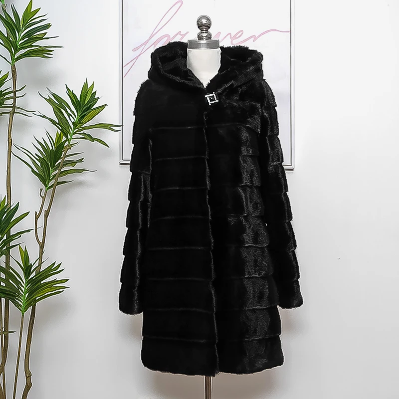 Luxury Women's Faux Fur  Coat Hooded Warm Winter Outwear Thicken Jackets  Long Sleeve Fake Mink  Women  Clothing