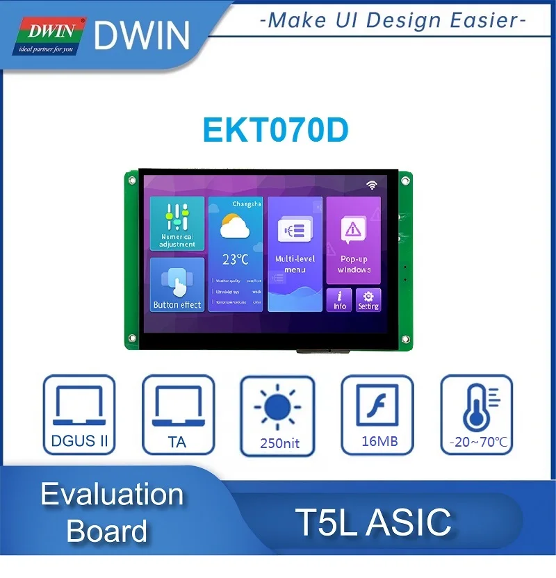 

DWIN 7.0 Inches Development Board EKT070D 1280*800 Industrial Grade Capacitive Touch Screen Serial Port STM32 TFT LCD Display