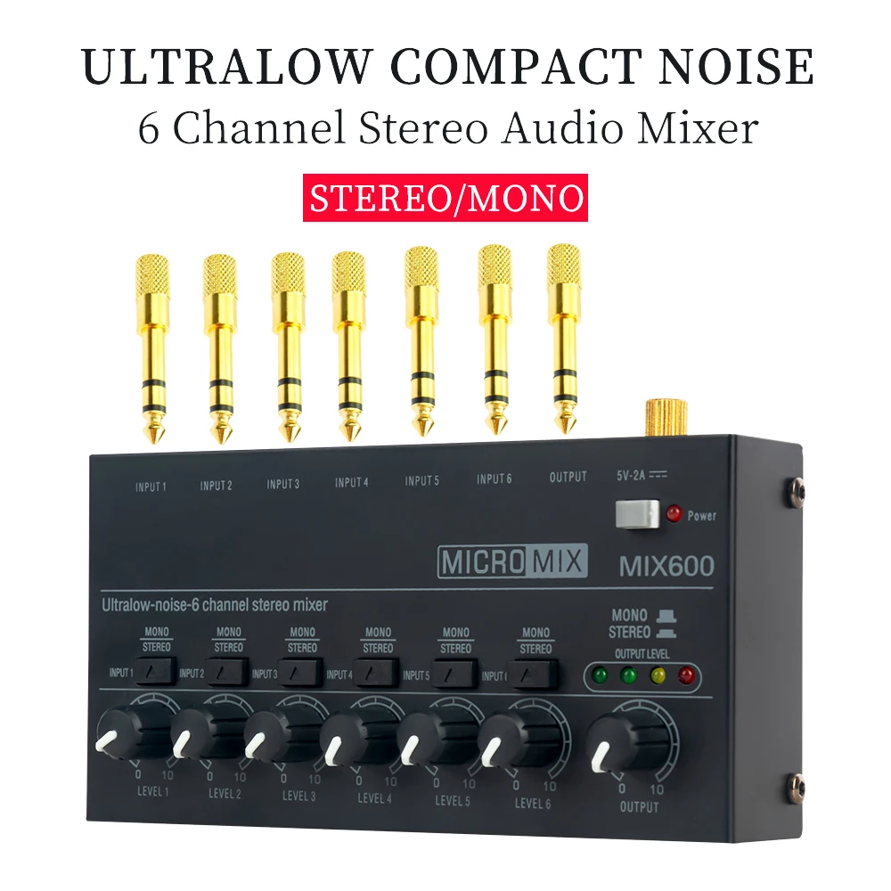 

6 Channel Ultra Low Noise Stereo Line Mixer Mini Professional Sound Mixer Power Supply DC5V Easy Operation Stereo Audio Mixer