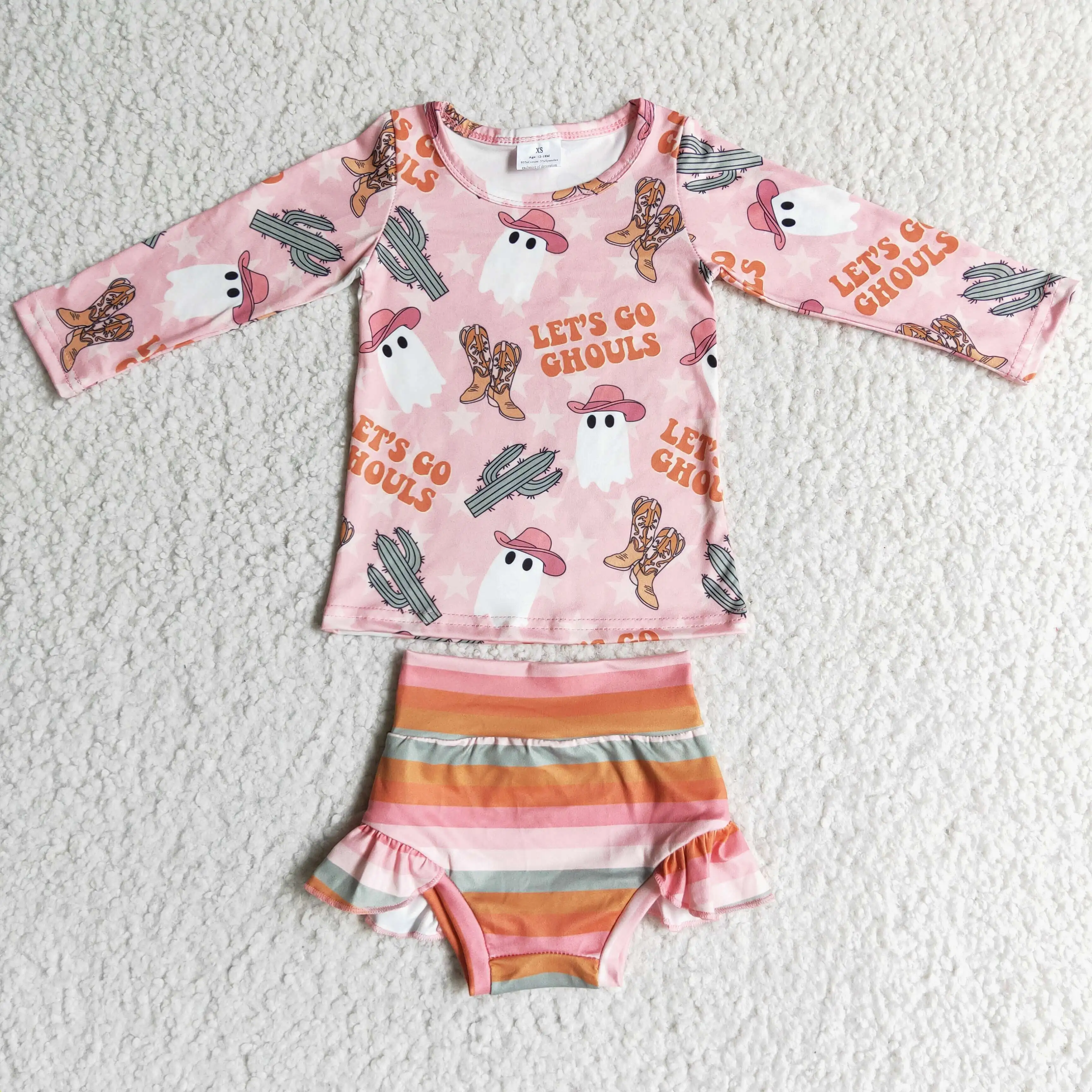 

RTS Baby Girls Clothes Long Sleeves Western Cactus Cowboy Bummies Sets Children Wear Kids Clothing