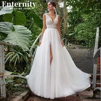 newfangled v neck wedding dress a line lace appliques sleeveless bridal gown side split open back 2022 vestidos de novia