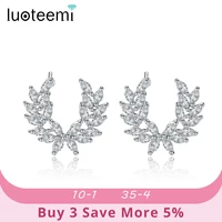 luoteemi fashion feather stud earrings for women wedding party jewelry angle wing cz stone earrings leaf brincos christmas gifts