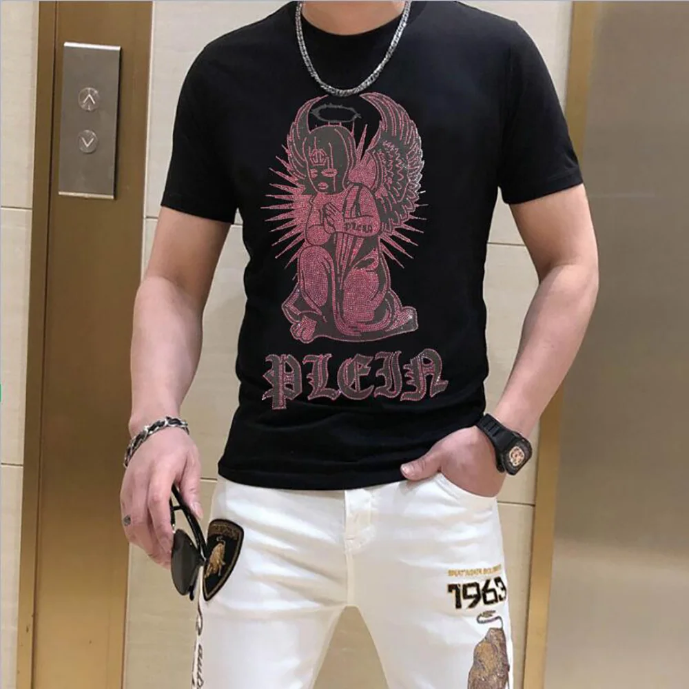 

Rhinestone fashion T-shirt hot cartoon diamond casual short-sleeved T-shirt streetwear Tops Tees