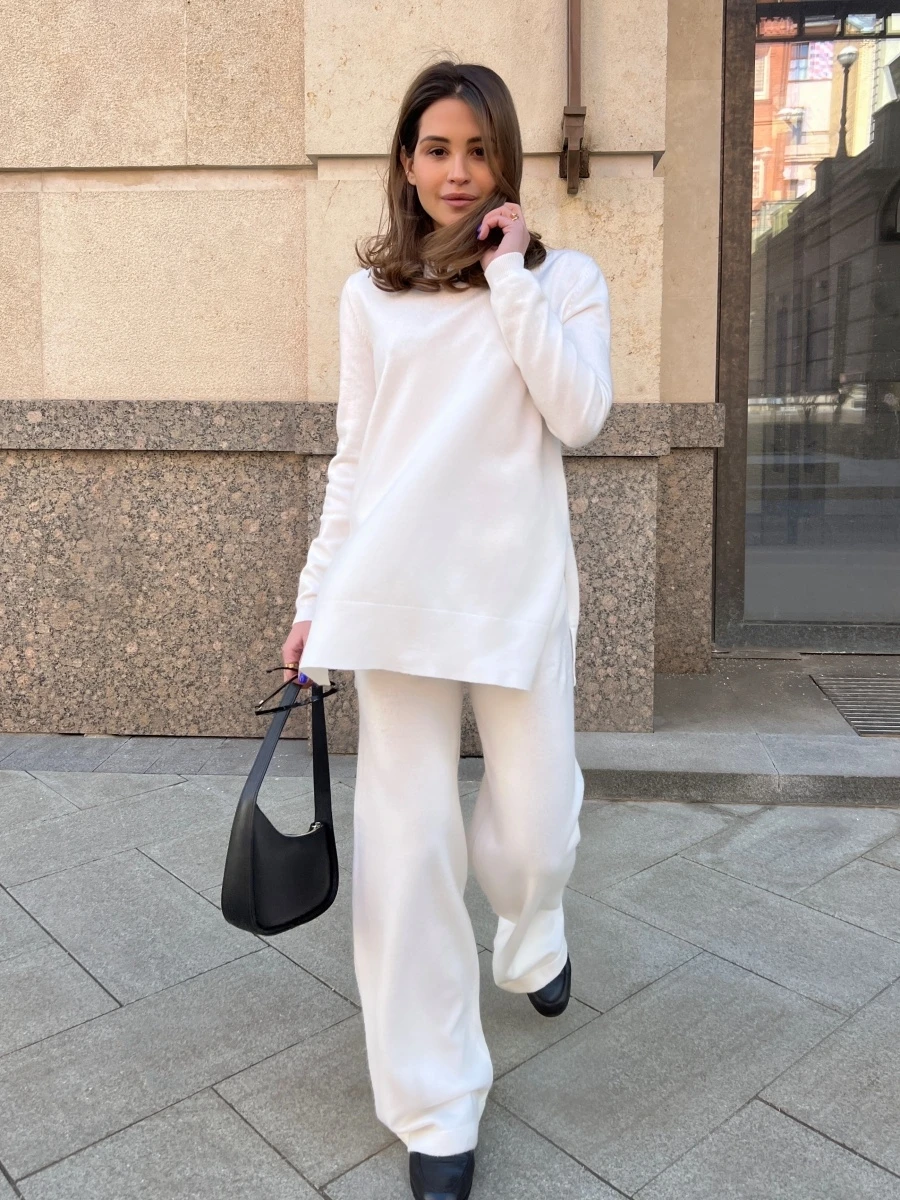

2 Pieces sweater Set Women Tracksuit Sweater + long Trousers CHIC Pullover Sweater+ Knitted pants Set