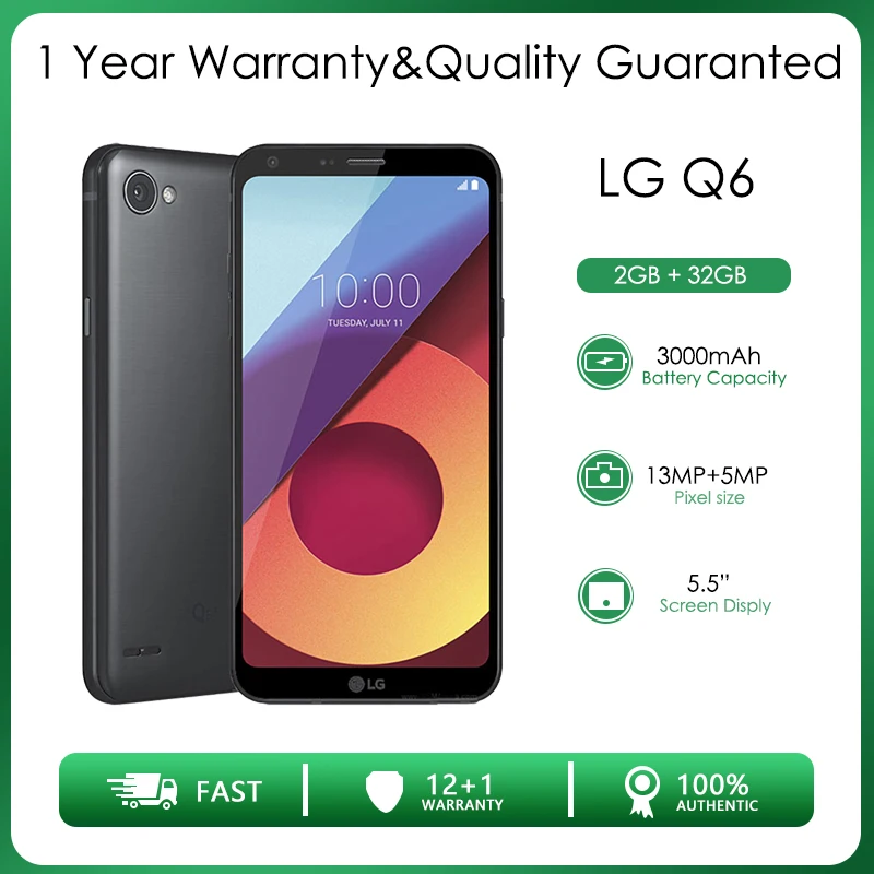 Оригинальный Восстановленный разблокированный телефон LG Q6 2 ГБ + 32 с камерой 13 МП 5