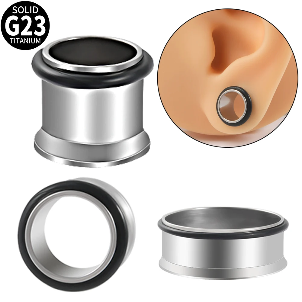 1PC G23 Titanium Single Flare Tunnel Plugs Expander Tapers Ear Lobe Stretching Plugs With O-Ring Hollow Ear Piercing Jewelry