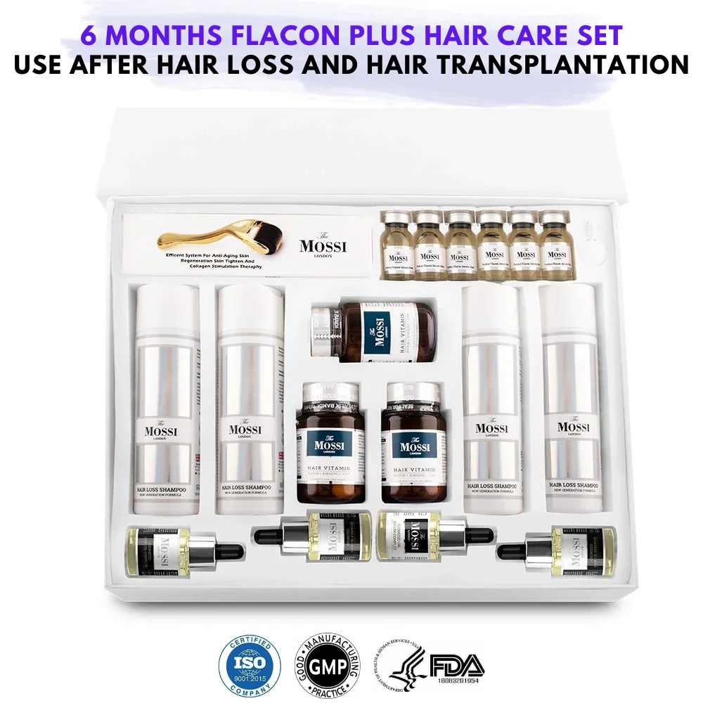 6 Months Flacon Plus Hair Care Set Hair Loss and After Hair Transplantation Use Kit Shampoo Therapy Serum Ozonized Oil Vitamin