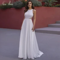 elegant womens wedding dresses 2022 o neck lace appliques bride dress sleeveless backless button bridal gown vestido de novia