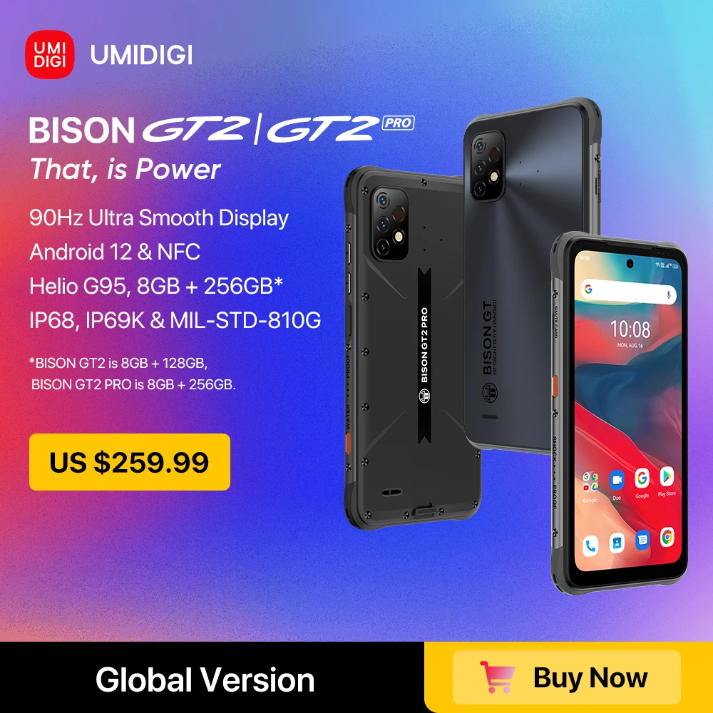 UMIDIGI BISON GT2/GT2 PRO Android 12 Rugged Smartphone IP68 IP69K 128GB 256GB 90Hz Helio G95 NFC 6.5