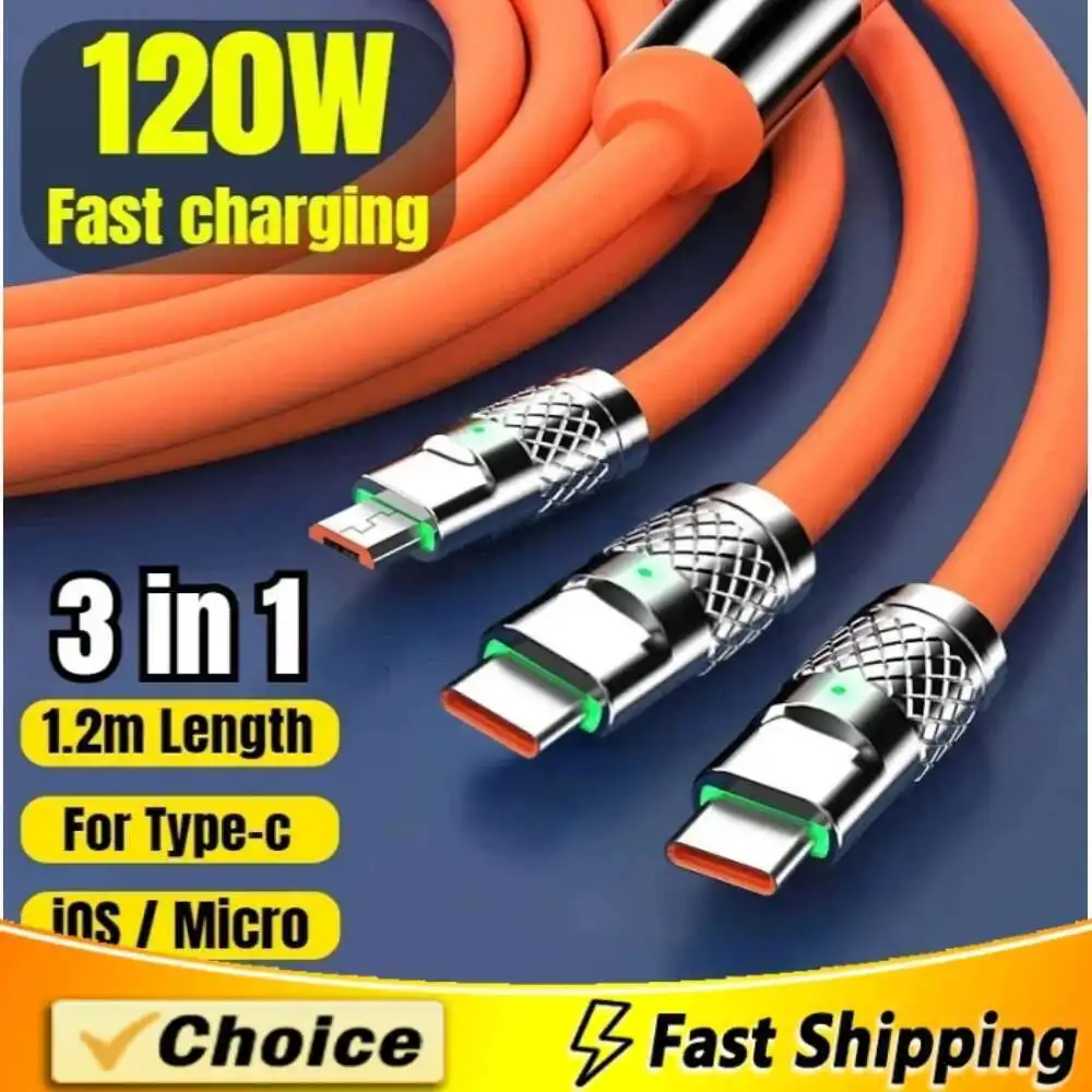 3 В 1 Кабель Micro USB Type-C Для Быстрой Зарядки И Передачи Данных 120 Вт