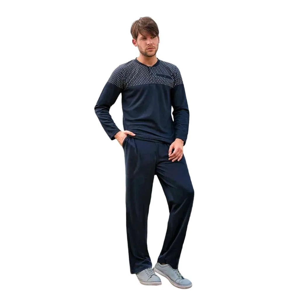 

Мужской Пижамный костюм из хлопка с длинным рукавом Berrak Patli Colar